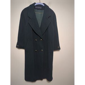 Ann Milstein Womens Wool Coat Acetate Lining Buttons Green Made in USA Size 14P